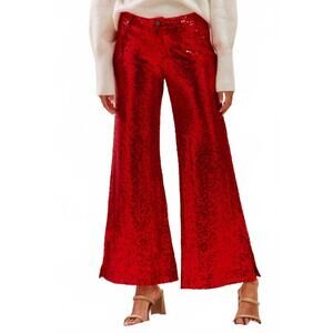 NEW SO ME sequin mid rise leg holiday pants in red